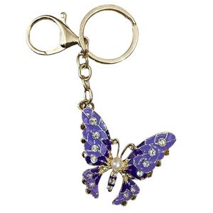 Chic Purple Butterfly Keychain with Gold Details